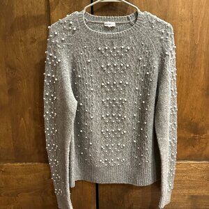 MINNIE ROSE GREY CASHMERE KNIT SWEATER WITH PEARL DETAIL MEDIUM